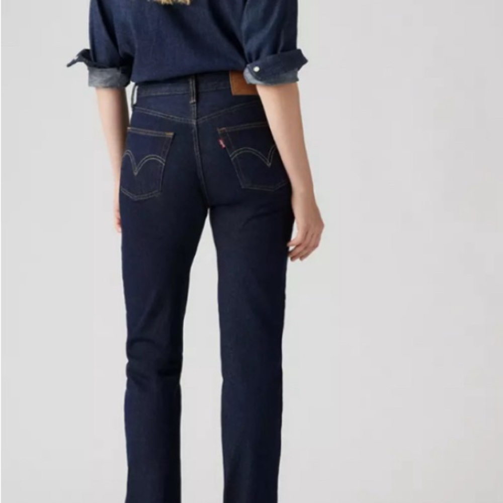 New Levi’s Original 501 dark wash waterless strait leg leather tag button front